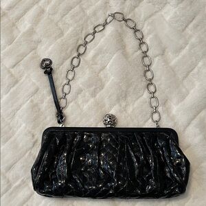 Brighton Black Quilted Clutch with Silver Chain